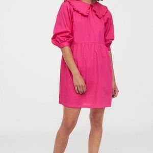 H&M collared puff sleeve dress in hot pink